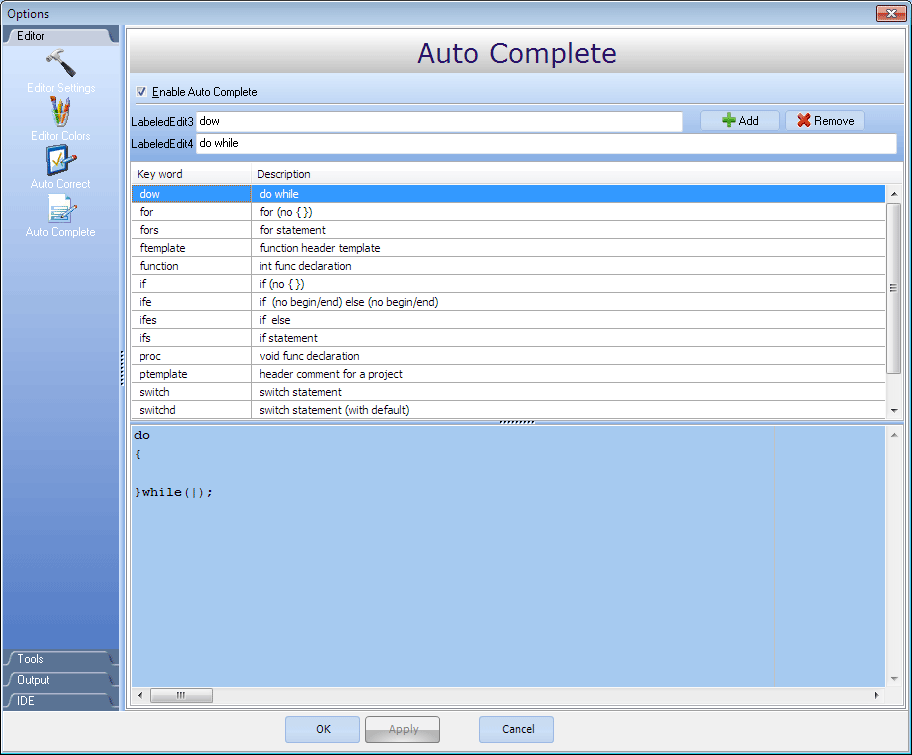 Auto Complete Window