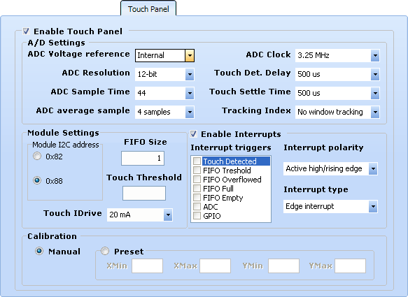 STMPE610 Touch Panel Settings