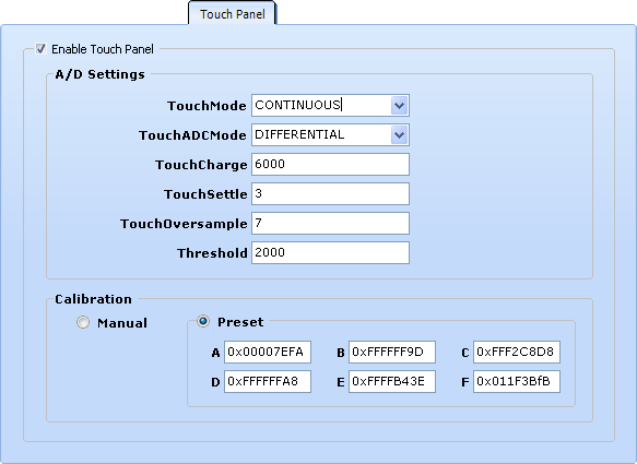 FT800, FT810 and FT812 Touch Panel Settings