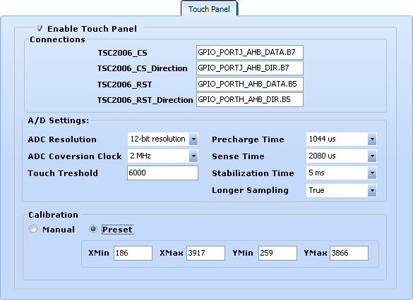 TSC2006 Touch Panel Settings